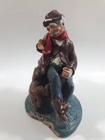 Vintage Naturecraft Mold "Naughty Naughty" Man Sitting On Wall with Brown Dog Chalkware Sculpture 7 3/4" Tall