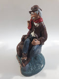 Vintage Naturecraft Mold "Naughty Naughty" Man Sitting On Wall with Brown Dog Chalkware Sculpture 7 3/4" Tall