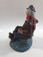 Vintage Naturecraft Mold "Naughty Naughty" Man Sitting On Wall with Brown Dog Chalkware Sculpture 7 3/4" Tall