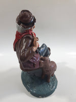 Vintage Naturecraft Mold "Naughty Naughty" Man Sitting On Wall with Brown Dog Chalkware Sculpture 7 3/4" Tall