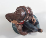 Vintage Naturecraft Mold "Naughty Naughty" Man Sitting On Wall with Brown Dog Chalkware Sculpture 7 3/4" Tall