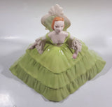 Vintage Victorian Lady in Light Green Dress and White Porcelain Dresser Trinket Box - Chips