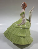 Vintage Victorian Lady in Light Green Dress and White Porcelain Dresser Trinket Box - Chips