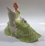 Vintage Victorian Lady in Light Green Dress and White Porcelain Dresser Trinket Box - Chips