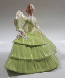 Vintage Victorian Lady in Light Green Dress and White Porcelain Dresser Trinket Box - Chips