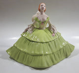 Vintage Victorian Lady in Light Green Dress and White Porcelain Dresser Trinket Box - Chips