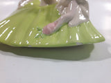 Vintage Victorian Lady in Light Green Dress and White Porcelain Dresser Trinket Box - Chips
