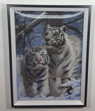 1990s Two White Tigers in Winter Scene 3D Holographic Stereoscopic 10 3/4" x 14 3/4" Wall Print Picture