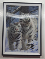 1990s Two White Tigers in Winter Scene 3D Holographic Stereoscopic 10 3/4" x 14 3/4" Wall Print Picture