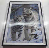 1990s Two White Tigers in Winter Scene 3D Holographic Stereoscopic 10 3/4" x 14 3/4" Wall Print Picture