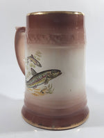 Vintage Gold Trimmed Rainbow Trout Fish Themed Ceramic Pottery Beer Stein Mug