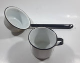 Antique Ladle Scooping Pot and Mug Cup Enamel Metal Set