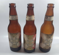 Vintage 9" Tall Lucky Lager Extra Dry Beer Amber Brown Glass Bottle Set of 3 - Faded