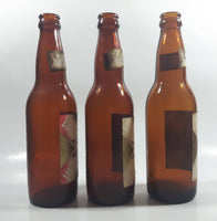 Vintage 9" Tall Lucky Lager Extra Dry Beer Amber Brown Glass Bottle Set of 3 - Faded