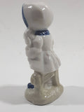 Vintage Blue and White Delft Style Girl Holding Puppy Porcelain Figure 3 3/4" Tall