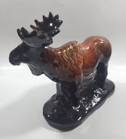 Vintage Drip Glaze Dark Brown Moose Pottery Sculpture
