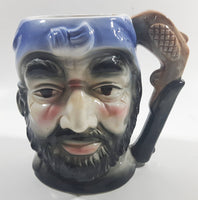 Vintage Toby Style Pirate Face Ceramic Pottery Stein Mug Cup with Pistol Gun Handle 5 1/4" Tall Made in Japan