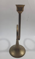 Vintage Trumpet Shaped Brass Metal Candle Holder 8" Tall