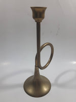 Vintage Trumpet Shaped Brass Metal Candle Holder 8" Tall