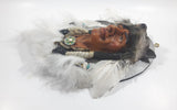 Native Indian with Wolf Head and White Feathers Oval Wall Plaque