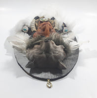 Native Indian with Wolf Head and White Feathers Oval Wall Plaque