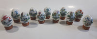 Vintage Unicorn Themed 11 Porcelain Eggs With Wooden Stands + 5 Extra Stands