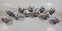 Vintage Unicorn Themed 11 Porcelain Eggs With Wooden Stands + 5 Extra Stands