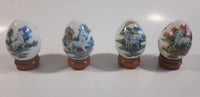 Vintage Unicorn Themed 11 Porcelain Eggs With Wooden Stands + 5 Extra Stands