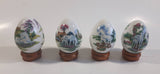 Vintage Unicorn Themed 11 Porcelain Eggs With Wooden Stands + 5 Extra Stands