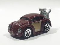 2010 Hot Wheels Volkswagen Beetle (Tooned) Metalflake Dark Red Die Cast Toy Car Vehicle