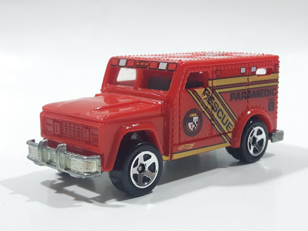 2010 Hot Wheels Race World City Armored Truck Paramedic Rescue Red Die Cast Toy Car Vehicle with Opening Rear Door