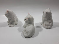 Set of 3 White Ceramic 3" Tall Cat Figurines
