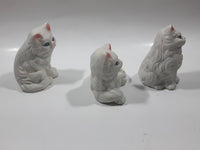 Set of 3 White Ceramic 3" Tall Cat Figurines