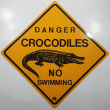 1985 The Great Australian Roadsign Co. Danger Crocodiles No Swimming Yellow Plastic Sign 14 7/8" x 14 7/8"