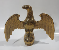 Vintage Gold Tone Brass Metal Eagle Bird Perched with Wings Spread 6 1/4" Tall 7" Wide