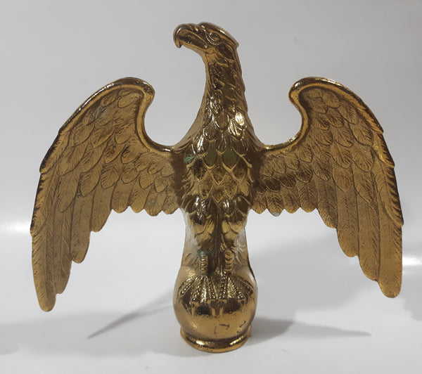 Vintage Gold Tone Brass Metal Eagle Bird Perched with Wings Spread 6 1/4" Tall 7" Wide