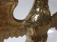 Vintage Gold Tone Brass Metal Eagle Bird Perched with Wings Spread 6 1/4" Tall 7" Wide