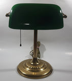 Vintage Style Curved Green Glass on Brass Bankers Desk Lamp 14" Tall