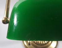 Vintage Style Curved Green Glass on Brass Bankers Desk Lamp 14" Tall