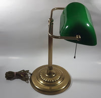 Vintage Style Curved Green Glass on Brass Bankers Desk Lamp 14" Tall