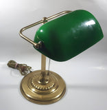 Vintage Style Curved Green Glass on Brass Bankers Desk Lamp 14" Tall