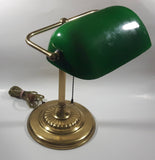 Vintage Style Curved Green Glass on Brass Bankers Desk Lamp 14" Tall