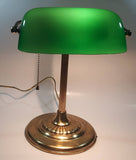 Vintage Style Curved Green Glass on Brass Bankers Desk Lamp 14" Tall