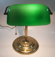 Vintage Style Curved Green Glass on Brass Bankers Desk Lamp 14" Tall