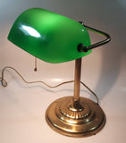 Vintage Style Curved Green Glass on Brass Bankers Desk Lamp 14" Tall