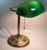 Vintage Style Curved Green Glass on Brass Bankers Desk Lamp 14" Tall