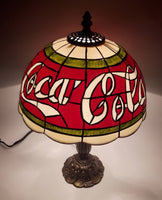 2002 Coca Cola Plastic Shade Stained Glass Look 15" Tall Table Lamp Light