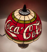 2002 Coca Cola Plastic Shade Stained Glass Look 15" Tall Table Lamp Light