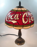 2002 Coca Cola Plastic Shade Stained Glass Look 15" Tall Table Lamp Light