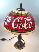 2002 Coca Cola Plastic Shade Stained Glass Look 15" Tall Table Lamp Light